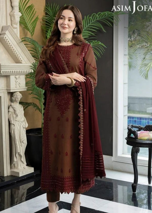 Asim Jofa - 3PC (Unstitched) Embroidered Dhanak Suit - AJA 5601